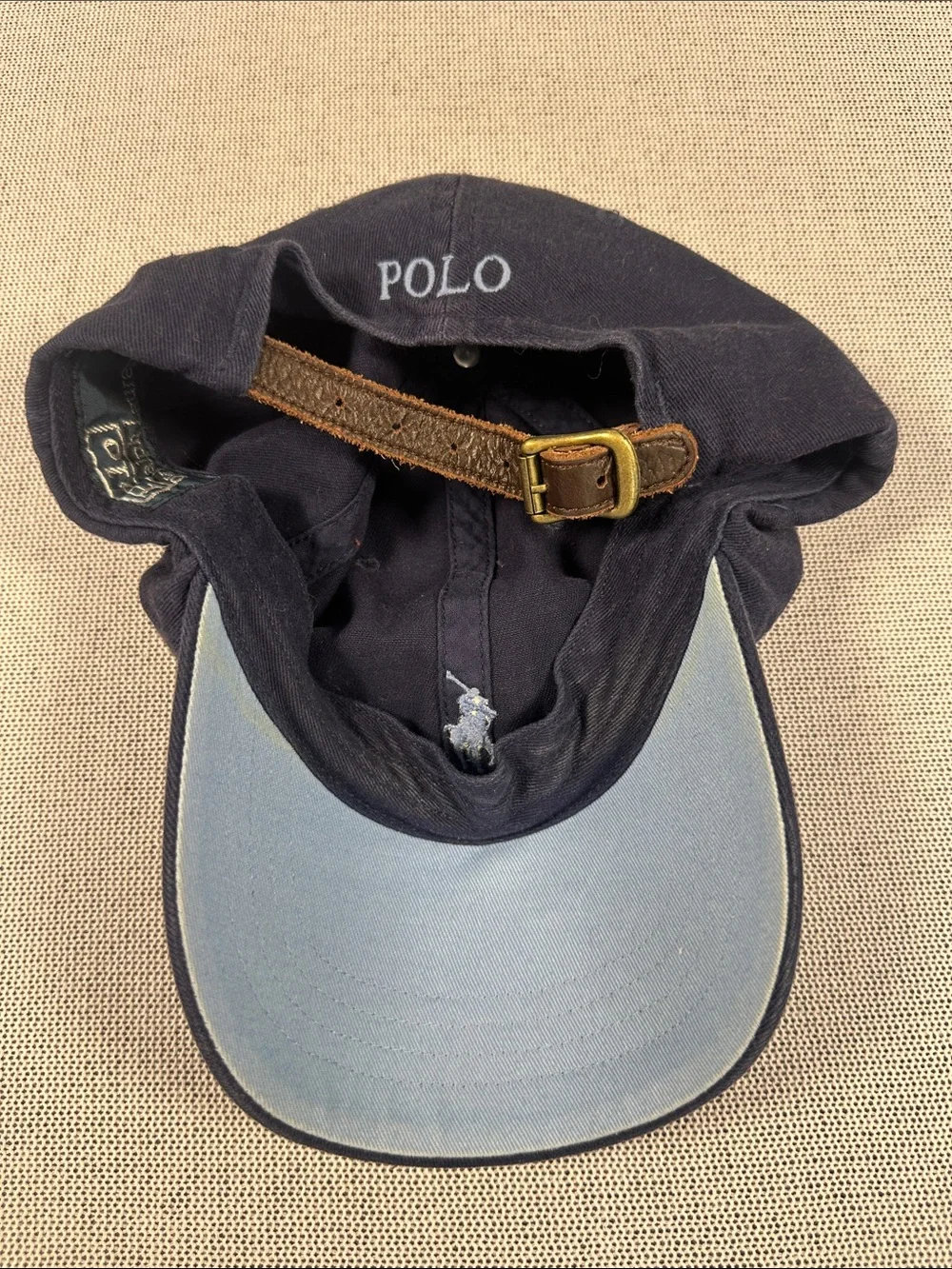 Ralph Lauren Polo Hat VTG 90s - Navy Blue Cotton Baseball Cap with Leather Strap